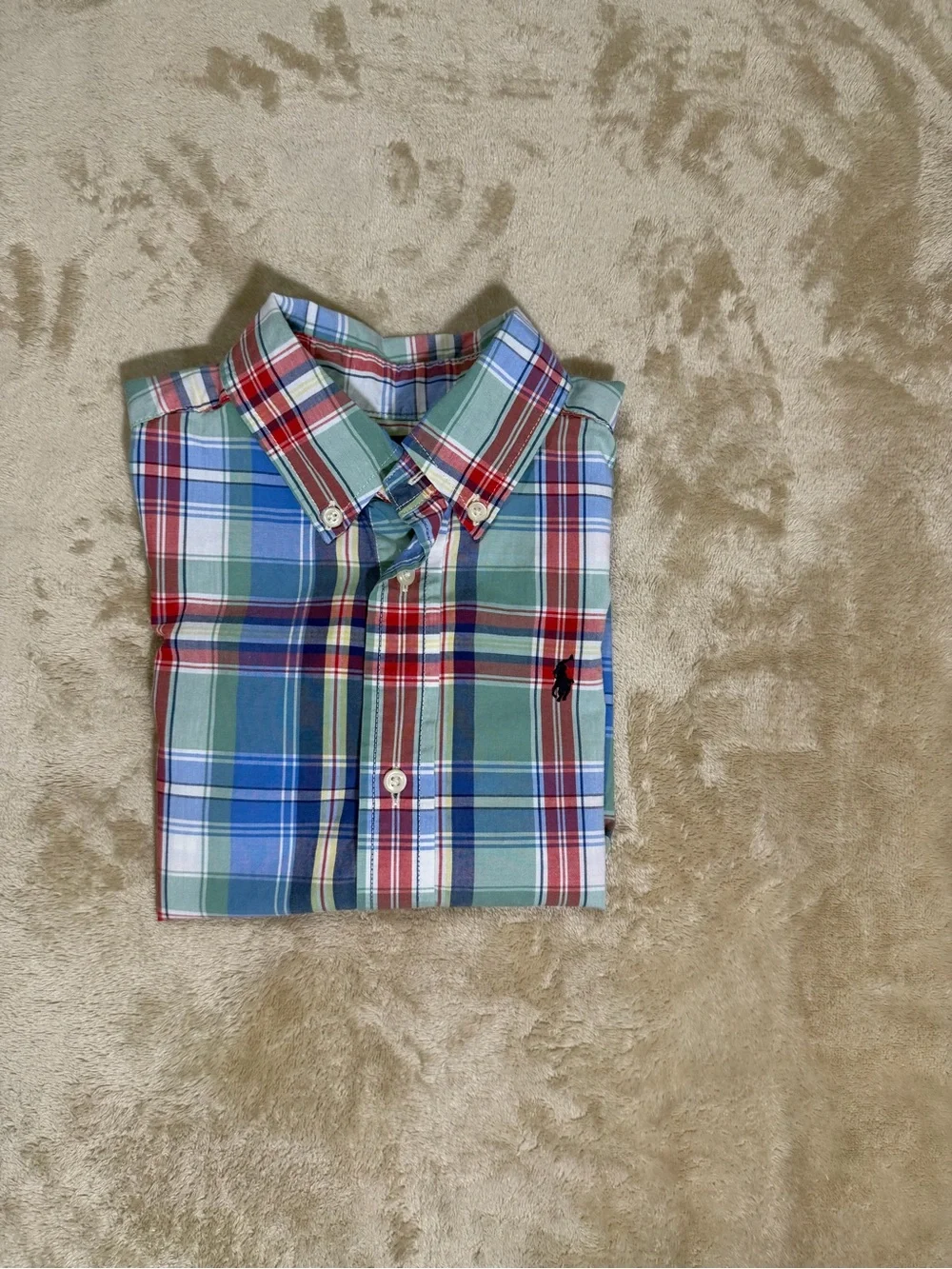 Ralph Lauren Boys Short-Sleeve Plaid Button-Down Shirt - Green, Blue & Red